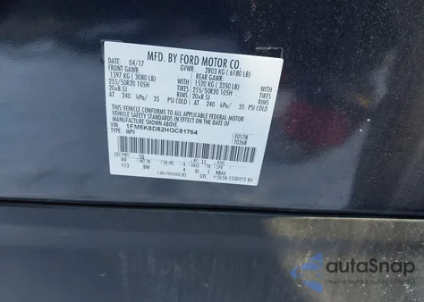 2017 Ford Explorer Xlt z USA, uszkodzony, nr VIN 1FM5K8D82HGC81764